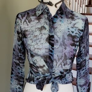 3/ $20 CAbi blue snakeskin button down small